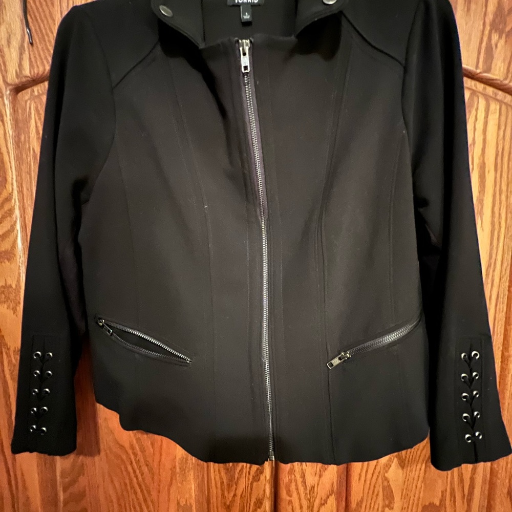 Torrid Black Blazer with Zipper & Lace-up Details